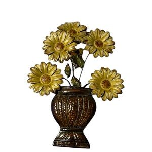 Sunflower Metal Vase Decor - Yellow